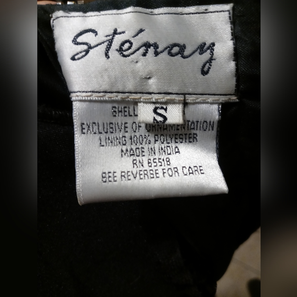 Vintage Stenay Gold Sequin Black Beaded Blouse Scalloped Sleeves Hem Silk Sz S - Picture 3 of 3